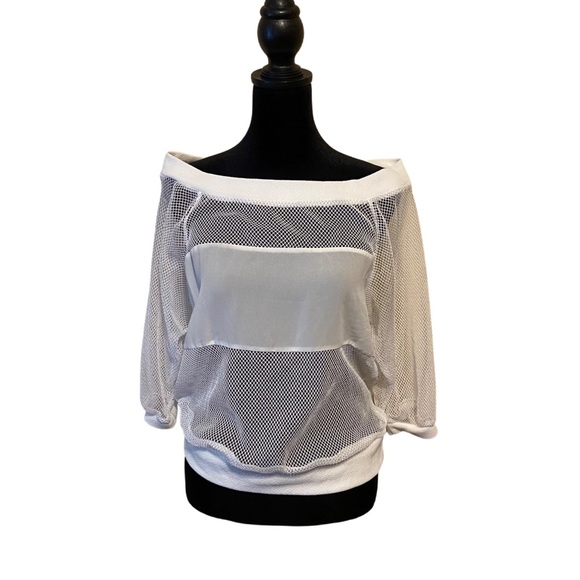 NWOT Beware! White Mesh Net Sheer Top Women’s Size Large - Picture 4 of 16